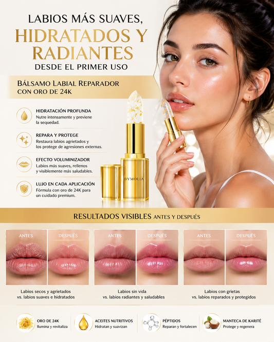 BYMOLLA™ 24K Lip Elixir — Hidratación intensa y brillo irresistible desde el primer uso