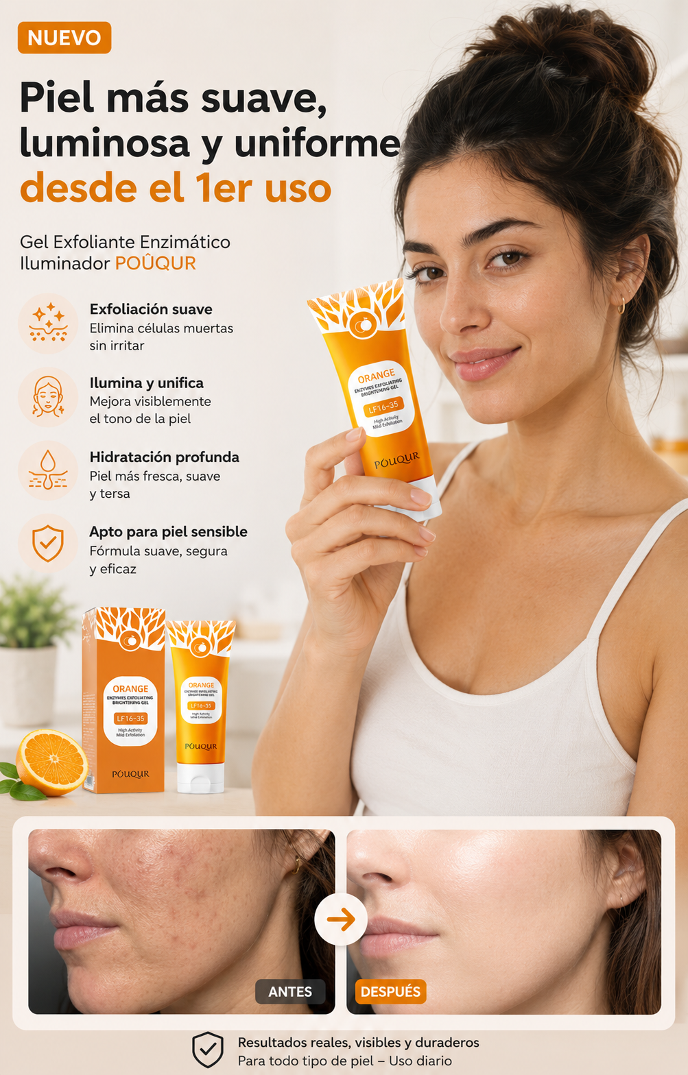 POUQUR™ Orange Peel Gel — Exfoliación delicada con efecto glow inmediato